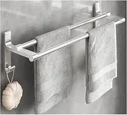 Double Towel Bar Towel Holder SUS 304 Stainless Steel Bathroom Towel Rack Bath Towel Holder Wall Mount Brushed Steel for Hand Towelbathroom Kitchen (Color : Silver, Size : 50cm)