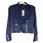 Revolve House of Harlow navy linen cropped double breasted jacket sz large NEW