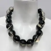 Moo Moo Designs Lucite & Leather Necklace NWT $150.00 Black Clear & Beige 21"