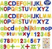 105 Magnetic Letters Alphabet,52 Uppercase,26 Lowercase Letter& 20 Numbers 6 Symbols Cartoon Animal Stickers Fridge Magnets ABC 123 Preschool Educational Learning Plastic for Toddlers 3 4 5 Years Old