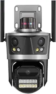 8K 16MP WiFi IP Camera 8X Zoom Four Lens Outdoor PTZ Security Camera Auto Tracking Smart Security Protection CCTV Video Camera(U/S,12MP Cam No Card)