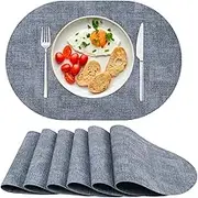 Forubar Placemats Set of 6, Faux Leather Placemats Heat Resistant Wipeable Washable Place Mats, Easy Clean Non-Slip Table Mats for Dining Kitchen Outdoor Indoor (Blue, Set of 6)