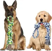 ERHAOG Dog Toy Indestructible 2 Pieces 55 cm Dog Toy Rope Tug Toy with Knot Made of Cotton Dog Chew Toy Dog for Large and Medium Dogs