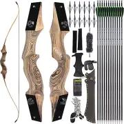 60'' Archery Recurve Bow Set 20-60lbs Wooden Takedown RH Bow Hunting Target