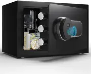20cm (H) Safe Box, 0.6 Cub Home Safe with Key, Security Money Safe with Biometri