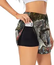 [WURTON] Sleeping Koala Cap Print Exercise Gym Workout Shorts Women's Athletic Shorts Dual-Layered Yoga Running Shorts