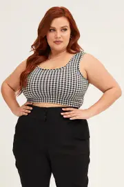 Check Check Sleeveless Scoop Neck Crop Top