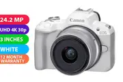 Canon EOS R50 Mirrorless Camera with 18-45mm Lens (White) - BRAND NEW