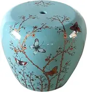 Ceramic Drum Table Decorative Garden stools, Decorative Ceramic Garden Stool, Glazed Hand-Painted Flower and Bird Shoe Changing Stool Drum Stool, Suitable for Outdoor Garden, Living Room, Terrace(Sky