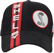 Shelby Black Hat with Red Shelby Racing Stripes - Officially Licensed Shelby® Product - Adjustable, One-Size Fits All - 100% Cotton Twill, Black, One Size