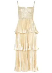 Self-portrait Crystal-embellished Tiered Lamé Midi Dress - Gold - 8 (UK8 / S) 8 (UK8 / S)