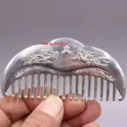 Solid 999 Fine Silver Cute Comb Dragon Phoenix Pattern Portable Comb GOOD GIFT