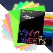 TECKWRAP Glow in Dark Matte Neon Adhesive Craft Vinyl Precut Sheets 12" x 12" 6 Sheets/Pack for Craft Cutters,Sign Plotters