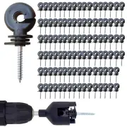 100Pcs Electric Fence Screw-In Insulators with Socket Tool for Wood Posts - NEW