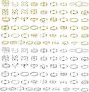 [Kakonia] 104Pcs Knuckle Rings Set for Women Cute Minimalist Adjustable Band Finger Rings Silver Gold Vintage Stackable Ring Midi Thumb Joint Open Rings Set for Girls