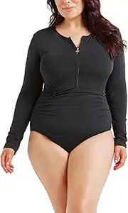 [Capriosca Swimwear] Chlorine Resistant Long Sleeve Women's One Piece Swimsuit Full Coverage Modest Swimmers for Aqua Aerobics