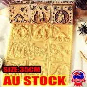 Christmas Wooden Embossing Rolling Pin Engraved Elk Baking Cookies Cake Roller D