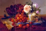 Still Life with Roses Cherries Tile Mural Kitchen Wall Backsplash Marble Ceramic