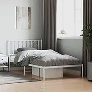 Metal Bed Frame with Headboard White 107x203 cm Modern Bedroom Furniture Sleep