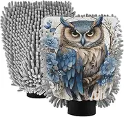 XYMZR Watercolor Owl Dreamcatcher Absorbent Microfiber Car Wash Mitt, Funny Cute Anime Scratch Free for Cars Cleaning, Home Cleaning Mitts, 2 Pack, 10.24” L x 7.09” W