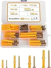 100 Pcs Screws and Wall Plugs Set (50 Masonry Screws, 50 Expansion Pipe Anchor Bolts), 4 Size Fixings Plugs Assortment Kit, M6/M8 Wall Plugs and Screws, for Brick Wall, Concrete, Masonry, Drywall