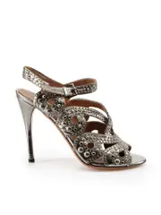 Silver Leather Studded Sandals