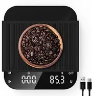 Digital Coffee Scale with Timer, [0.1g/3KG ] Diyife High Precision Pour Over Coffee, Drip Espresso Scale with Tare, Large LED Display, Rechargeable Mini Kitchen Scale with Silicone Cover for Baking