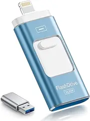 ROSPE USB Stick 512GB for iPhone, MFi Certified Lightning Memory Stick, 3 in 1 Flash Drive for iOS/Android/PC, USB 3.0 High Speed Memory Stick iPhone External Storage Expansion, Ash Blue