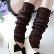 Women Ladies Warm Leg Warmers Cable Knit Knitted Crochet Socks Leggings - Coffee