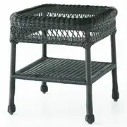All Weather Wicker New Haven Side Table with Glass - Ebony