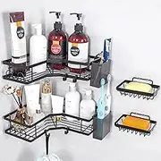Shower Caddy 6 Pack No Drilling Bathroom Shelves Black Shower Organiser Rust-Resistant Shower Caddy Corner Shower Soap Holder Bathroom Accessory for Storage & Home Decor & Kitchen Shower Storage