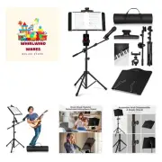 Music Stand, Folding Sheet Music Stand with Detachable Microphone Stand & Pho...