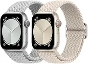 Stretchy Braided Bands Compatible with Apple Watch Band 40mm 42mm 38mm 44mm 45mm 41mm 49mm for Women men, Adjustable Sport Nylon Straps Replacement for Apple Watch 7 iWatch 8 Series SE9/6/5/4/3, 2 packs