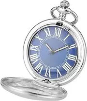 [VALHMKT] Antique Silver Unisex Pocket Watch Automatic Mechanical Watches for Men Women Roman Number Dial Pendant Clock