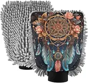 XYMZR Dreamcatcher Black Floral Absorbent Microfiber Car Wash Mitt, Funny Cute Anime Scratch Free for Cars Cleaning, Home Cleaning Mitts, 2 Pack, 10.24” L x 7.09” W