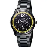 在飛比找遠傳friDay購物優惠-VOGUE 都會時尚藍寶石日曆腕錶-IP黑x黃 7V3834