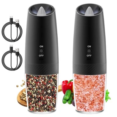 Electric Salt and Pepper Grinder Set Rechargeable Gravity Pepper and Salt Mil...
