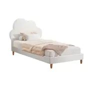 Oikiture Bed Frame Single Size Cloud Kids Bed Frame White Leather