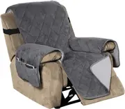 Recliner Covers Velvet Slip Resistant Recliner Sofa Slipcover Seat Couch Furniture Protector with Elastic Straps Recliner Cover - Grey