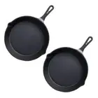 NNEAGS 2X 26cm Round Cast Iron Frying Pan Skillet Steak Sizzle Platter with Hand