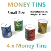 4x Small Australian Dollar Notes AU Money Tin Box Piggy Bank Coin Storage Jar