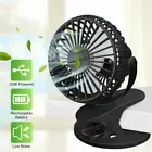 Mini 3 Speeds USB Rechargeable Cooling Fan Clip On Desk Baby Stroller Portable