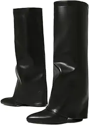 [Ceciloroda] Fold Over Boots Knee High for Women Chunky High Heels