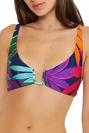 [Trina Turk] Women's Standard Wailea U-Wire Bikini Top, Tropical Print, Adjustable, Tie Back, Swimwear Separates