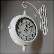 Vintage Double Sided Wall Clock, 360 Degree Rotate European Style Station Wall Clock Indoor & Outdoor Garden Clock for Patio Porch Outdoor Decorati (Color : B)