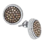 14k White Gold Brown Diamond Roped Cluster Earrings 1-1/3 Cttw