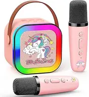 Unicorn Karaoke Machine Kids, Vingtank 3 4 5 6 7 8 9 Year Old Girl Gifts Portable Bluetooth Speaker with 2 Wireless Microphones for Girls Toys Unicorn Birthday Girl Gifts Age 3-5 4-6 8-10