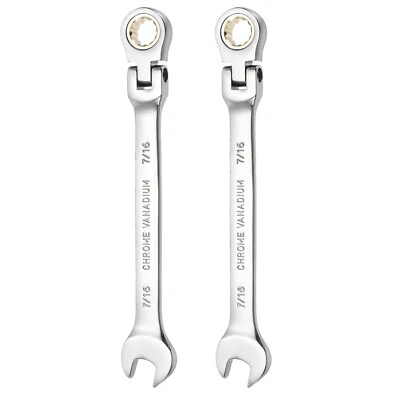 2pcs Flex Head Ratchet Wrench 7/16" SAE 72 Tooth 12 PT Ratchet Wrench