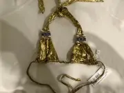 Beach Bunny Bikini Black Gold Skimpy Set XS