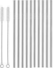 Set of 10 Stainless Steel Straws, Straight Reusable Drinking Straws 10.5'' Long 0.24‘’ Dia for 30 oz Tumbler and 20 oz Tumbler, 2 Cleaning Brush Included (10 Straight Straws + 2 Brushes）